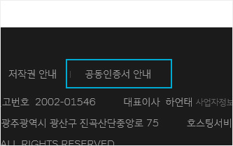 ‘화면 하단 > 공동인증서 안내’ 접속